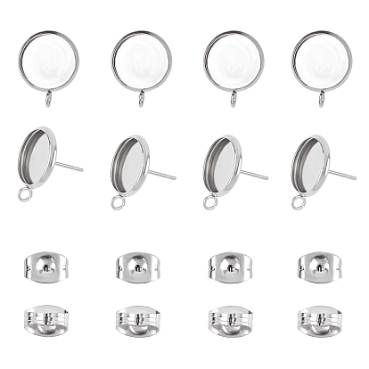 304 Ohrstecker-Einstellungen aus Edelstahl, mit Schleife, Flachrund, mit Ohrringrücken