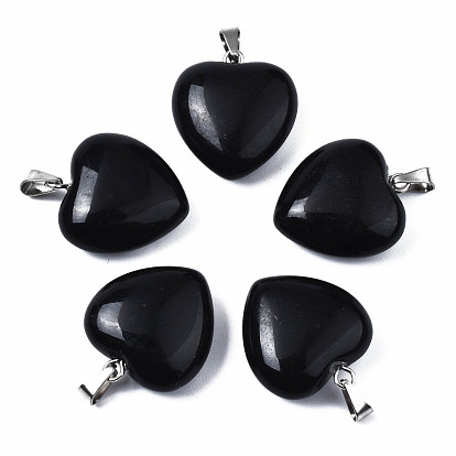 Natural Gemstone Pendants, with Stainless Steel Snap On Bails, Heart, Stainless Steel Color