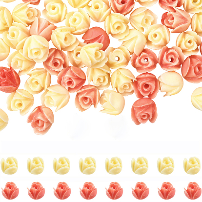 60шт. 2 цвета синтетические коралловые бусины в виде резных цветов и роз, окрашенные