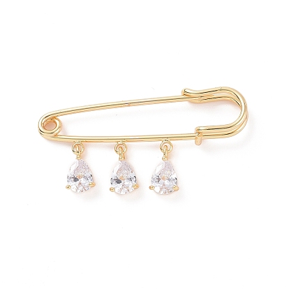 Clear Cubic Zirconia Teardrop Charms Safety Pin Brooch, Brass Sweater Shawl Clips for Waist Pants Extender Clothes Dresses Decorations