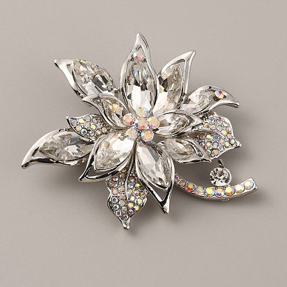 Rhinestone Flower Brooch Pin, Zinc Alloy Badge for Backpack Clothes
