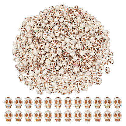 300шт. окрашенные синтетические бирюзовые бусины нити, Хэллоуин череп