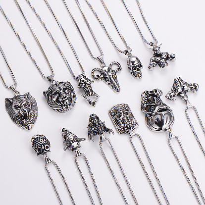 Gothic 316 Surgical Stainless Steel Pendant Box Chain Necklaces for Men, Silver Color Plated