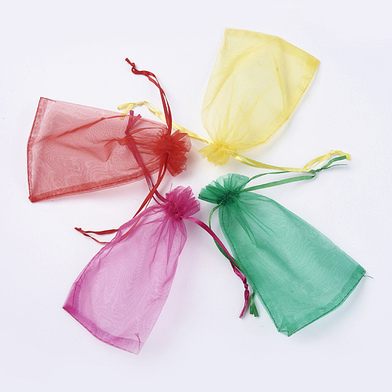 4 Colors Organza Bags, with Ribbons, Rectangle