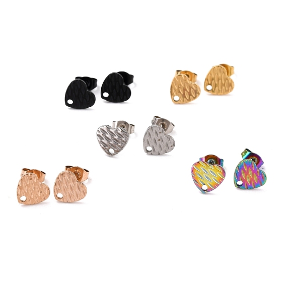 304 Фурнитура для сережек-гвоздиков из нержавеющей стали с ионным покрытием (IP), с уха орехов, текстурированное сердце