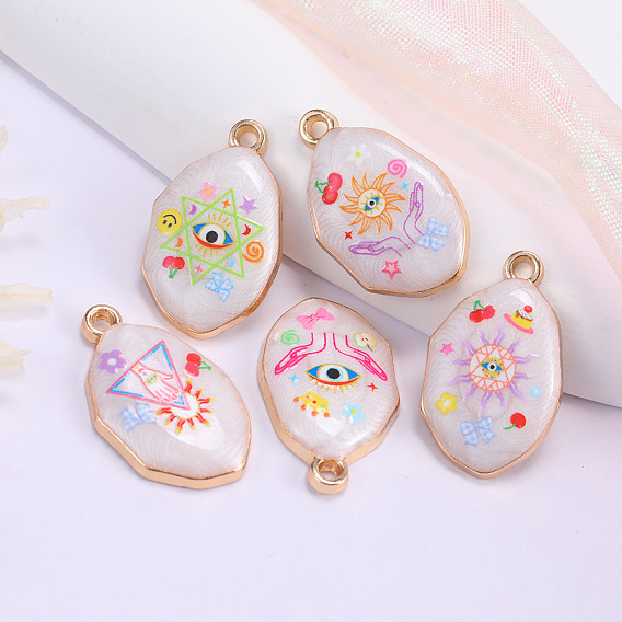 Подвески из эмали и сплава, золотые, овал с подвеской в виде солнца/глаза/звезды Давида