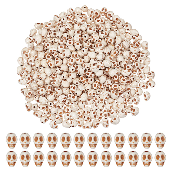 300шт. окрашенные синтетические бирюзовые бусины нити, Хэллоуин череп