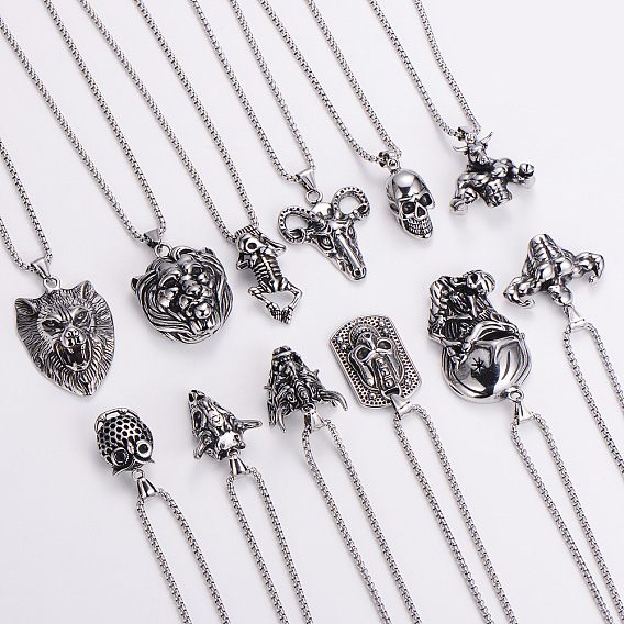 Gothic 316 Surgical Stainless Steel Pendant Box Chain Necklaces for Men, Silver Color Plated