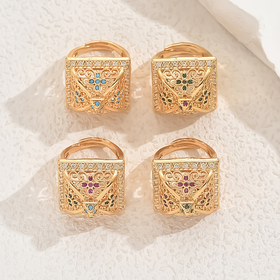 Латунные микропаве кубические цирконии геометрические полые регулируемые кольца для женщин