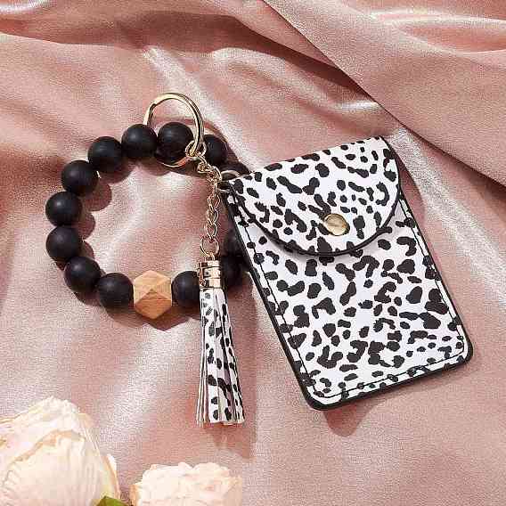 Брелок для ключей из искусственной кожи, с силиконовыми бусинами и фурнитурой из сплава для брелока