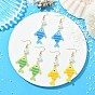 304 Stainless Steel with Glass Cylinder Seed Beads Dangle Earrings, Fish, Real 18K Gold Plated