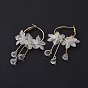 Acrylic Imitation Shell Flower with Glass Tassel Dangle Hoop Earrings with 925 Sterling Silver Pins, Iron Jewelry for Women