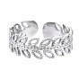 304 Stainless Steel Leaf Wrap Open Cuff Ring, Chunky Hollow Ring for Women