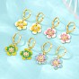 Brass Micro Pave Cubic Zirconia Hoop Dangle Earrings, with Enamel, Flower, Lead Free & Cadmium Free, Rack Plating, Long-Lasting Plated, Real 18K Gold Plated
