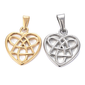 304 Stainless Steel Pendants, Heart with Trinity Knot