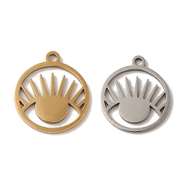 201 Stainless Steel Pendants, Laser Cut, Flat Round with Eye Charm
