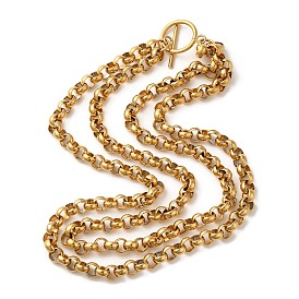 Ion Plating(IP) 304 Stainless Steel Rolo Chain Double Layer Necklaces