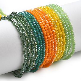 Electroplate Glass Beads Strands, Opaque Solid Color, AB Color Plated, Faceted, Rondelle
