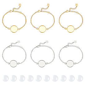 Набор для самостоятельного изготовления купольного браслета, включая 304 настройки браслета с плоскими круглыми звеньями из нержавеющей стали, Кабошоны из стекла