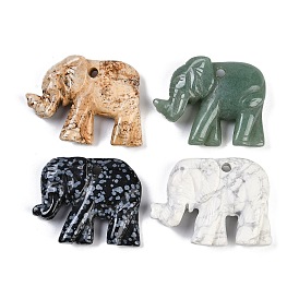 Natural Gemstone Carved Pendants, Elephant Charms