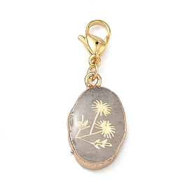 Natural Gemstone Pendant Decorations, with 304 Stainless Steel Lobster Claw Clasps, Oval