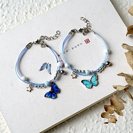 Blue Butterfly Couple Bracelet with Insect Pendant - European and American Style