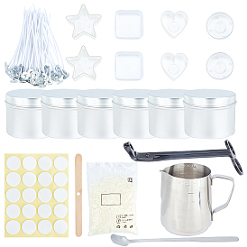 Candle Making, Including Soy Wax, Stainless Steel Cup & Handle Spoons & Wick Scissor & Wood Sticks, Paper Stickers, Plastic Candle Cups & Holder, Aluminium Tin Cans, Candle Wick