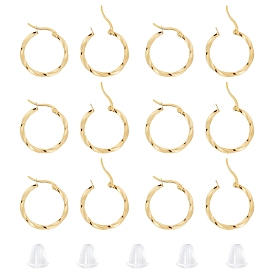 201 Stainless Steel Hoop Earrings, with 304 Stainless Steel Pins and Plastic Ear Nuts, Twisted Ring Shape