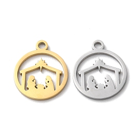 Ion Plating(IP) 304 Stainless Steel Charms, Manual Polishing, Nativity Scene