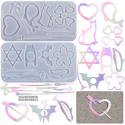 DIY Sweater Brooch Pin Silicone Molds,Resin Molds, for UV Resin, Epoxy Resin Craft Making, Clover/Bear/Bat/Cat/Flower/Heart/Whale/Star of David
