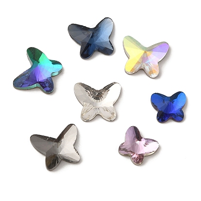 Cabujones de diamantes de imitación de cristal, espalda y espalda planas, facetados, mariposa