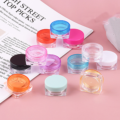 Transparent Plastic Empty Portable Facial Cream Jar, Tiny Makeup Sample Containers, with Screw Lid, Square