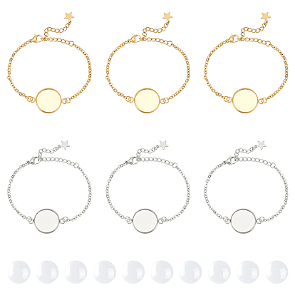 Набор для самостоятельного изготовления купольного браслета, включая 304 настройки браслета с плоскими круглыми звеньями из нержавеющей стали, Кабошоны из стекла