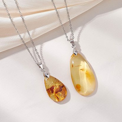 Подвеска в форме капли из натурального янтаря 304 цепочка из нержавеющей стали