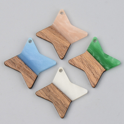 Opaque Resin & Walnut Wood Pendants, Star