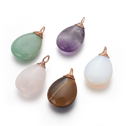 Gemstone Pendants, with Rose Gold Tone Brass Findings, Drop