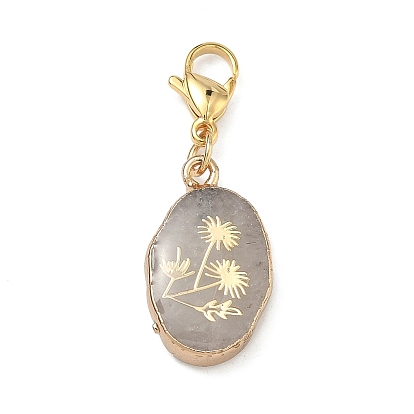 Natural Gemstone Pendant Decorations, with 304 Stainless Steel Lobster Claw Clasps, Oval