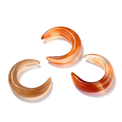 Natural Red Agate Beads, No Hole, for Wire Wrapped Pendant Making, Double Horn/Crescent Moon
