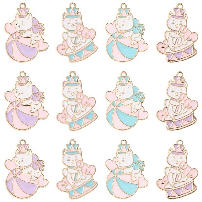 20 шт 4 стили подвески из сплава эмали, золотые, кошка с шармом барабан/мяч