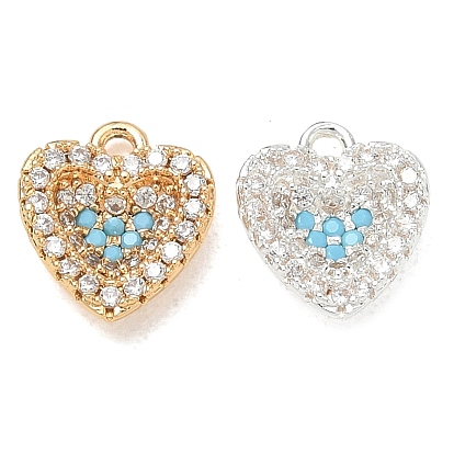 Brass Micro Pave Sky Blue Cubic Zirconia Charms, Heart Charms