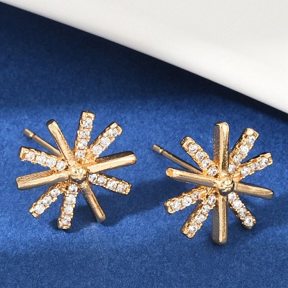 Серьги-гвоздики из латуни с микропаве из прозрачных кубических цирконий для женщин, без кадмия и без свинца, долговечный, стойки покрытие