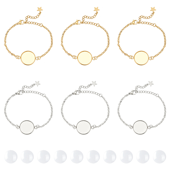 Набор для самостоятельного изготовления купольного браслета, включая 304 настройки браслета с плоскими круглыми звеньями из нержавеющей стали, Кабошоны из стекла