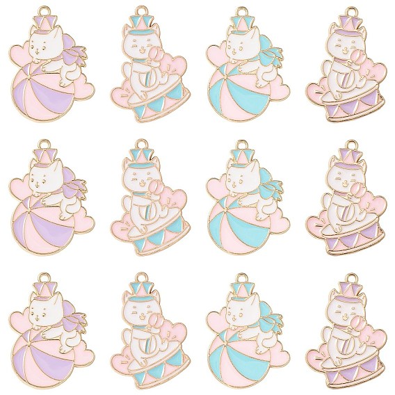 20 шт 4 стили подвески из сплава эмали, золотые, кошка с шармом барабан/мяч