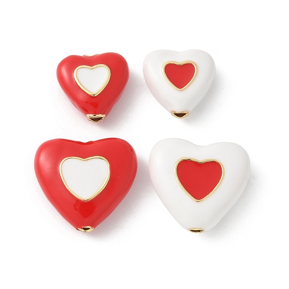 Латунь эмаль бисера, плоские сердца, стойки покрытие, без кадмия и без свинца, долговечный, реальный 18 k позолоченный