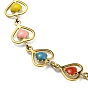 Enamel Heart Link Chain Bracelet, Vacuum Plating Golden 201 Stainless Steel Bracelet