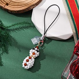 Рождественский снеговик стеклянные бусины мобильные ремни, с петлей для шнура и пылезащитными заглушками из ПВХ, платина