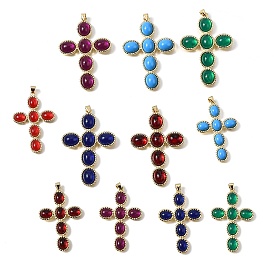 Латунь стекло кулоны, крест прелести, долговечный, без кадмия и без свинца, реальный 18 k позолоченный