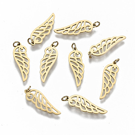304 Stainless Steel Pendants, with Jump Rings, Laser Cut, Wing
