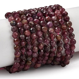 Натуральный красный турмалин бусы нити, граненые, круглые