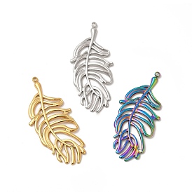 Ion Plating(IP) 304 Stainless Steel Big Pendants, Feather Charm